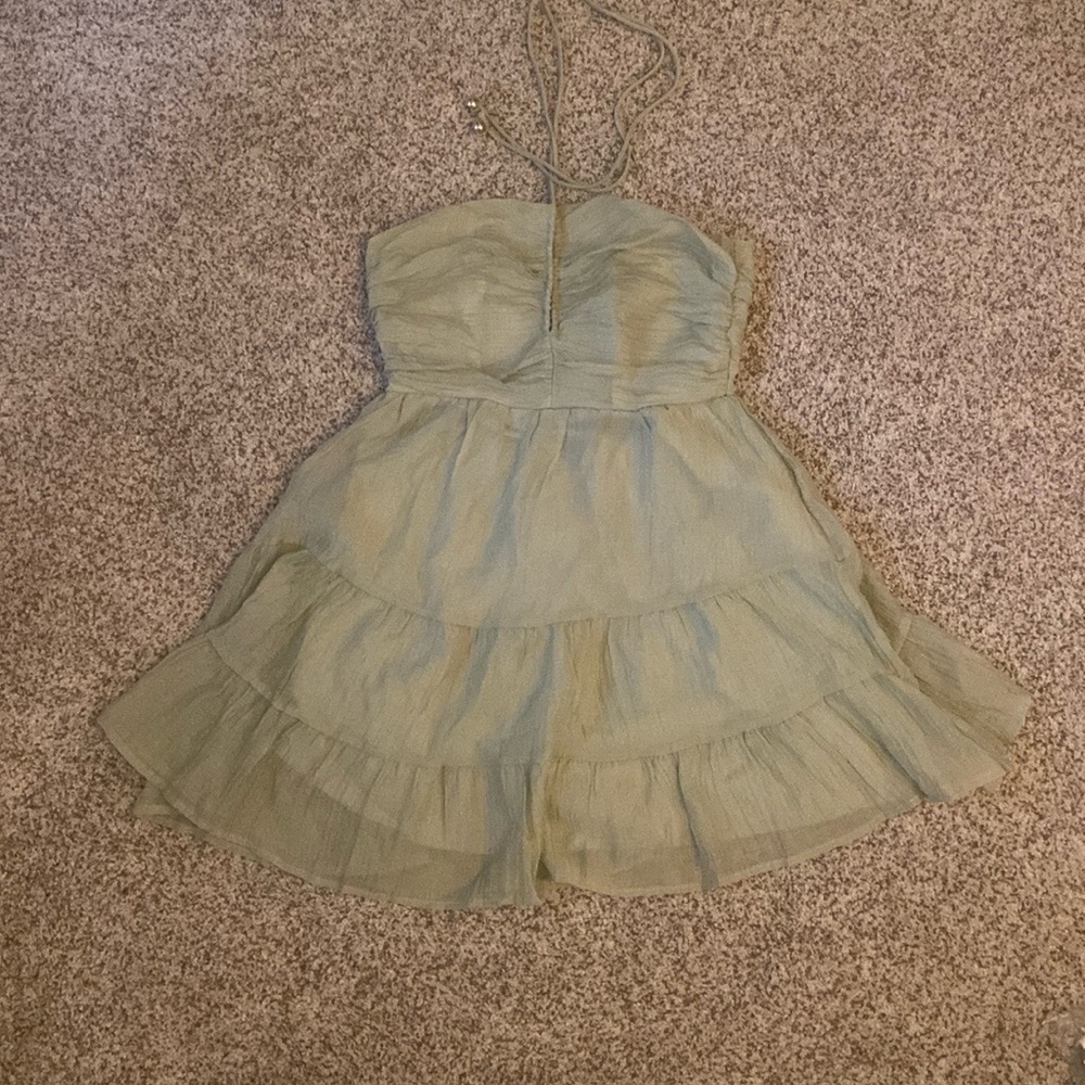 green halter flowy skirt mini dress - Picture 2 of 4